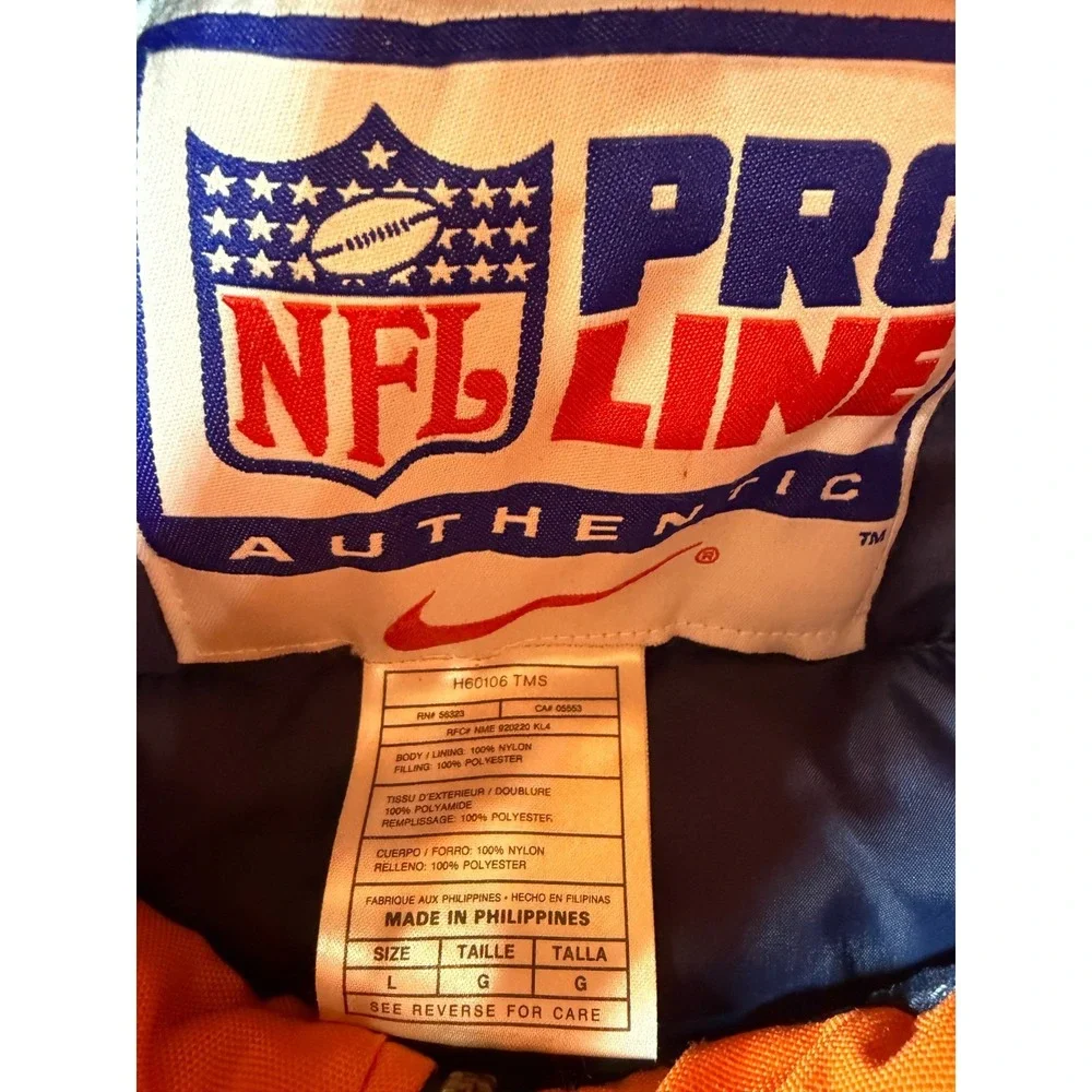 Vtg Nike NFL Pro Line Denver Broncos Big D Puffy Jacket Men's L Blue Orange